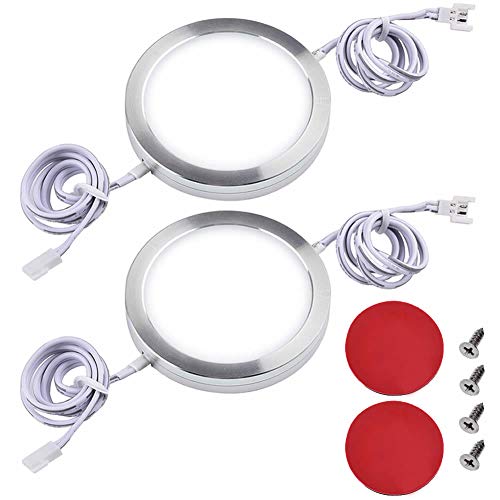 Lvyinyin Under Cabinet Puck Light, DC12V, White Cable, Individual Replacement Linkable Puck Light, Without Power Adapter, 2 Packs, Daylight White