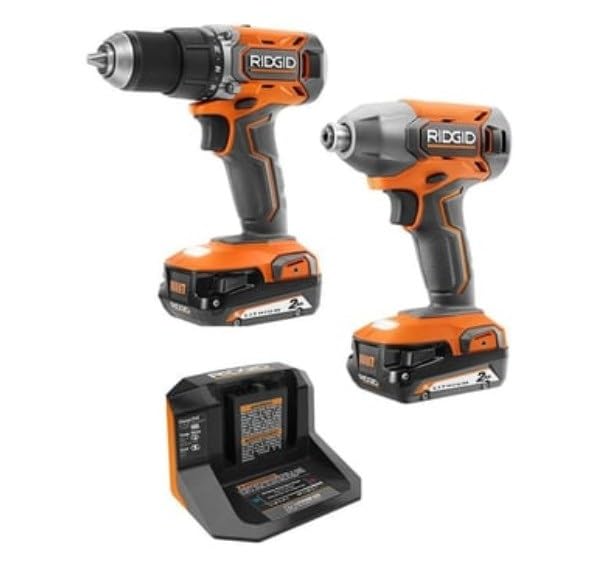 RIDGID 18V Cordless 2-Tool Combo Kit with Drill/Driver Impact Driver (2) 2.0 Ah Batteries and Charger (Renewed)