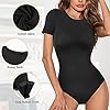 REYEOGO-Women-Shapewear-Bodysuit-Scoop-Neck-Tank-Top-Short-Sleeves-Jumpsuit-Slim-Fit-Bodycon-Clubwear-Basic-T-Shirts-Romper REYEOGO women bodycon Scoop Neck bodoysuit T-shirt shaperwear Short Sleeve Basic Bodysuits (Large, Black)