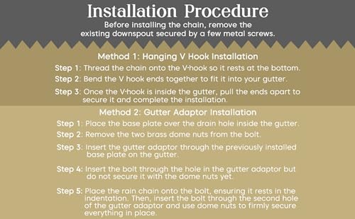 Image of Rain Chain - Copper Powder Coated 8.5 Feet Length Metal Rain Chain for Garden Decor - Rust Proof Long Lasting Rain Chain with Gutter Adaptor and Clip Installer - Rain Chain Downspout for Gutter