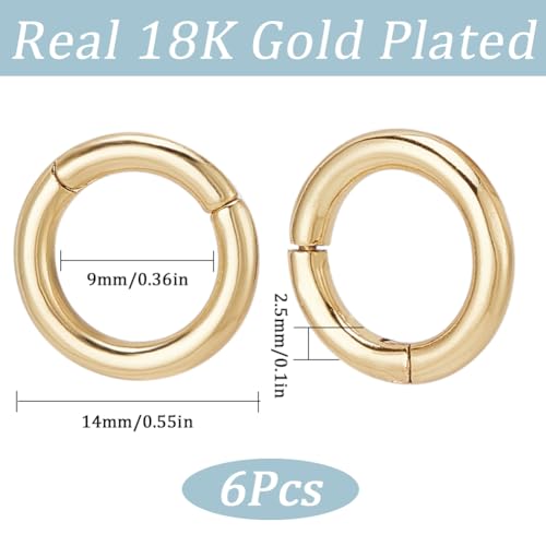 SUNNYCLUE 1 Box 6Pcs 14mm Real 18K Gold Plated Trigger Spring O Rings Round Carabiner Clip Snap Metal Spring Key Ring Buckles for jewellery Making Supplies DIY Keychain Lanyard Leather Bags Purse - Image 2