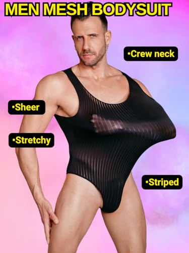 Men's Sexy Lingerie, Ribbed Sheer Mesh Bodysuit, Shapewear Sissy Clothes Gay Club, Tank Top Muscle Suit Rave Outfits2
