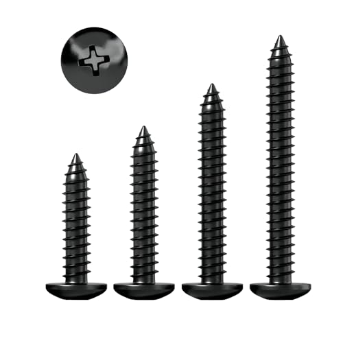 Qrity 50 Pièces Vis à Tête Cruciforme M4x20mm, Autotaraudeuses à Tête Ronde Noire, Fixations pour Plastique, Bois, Métal Doux
