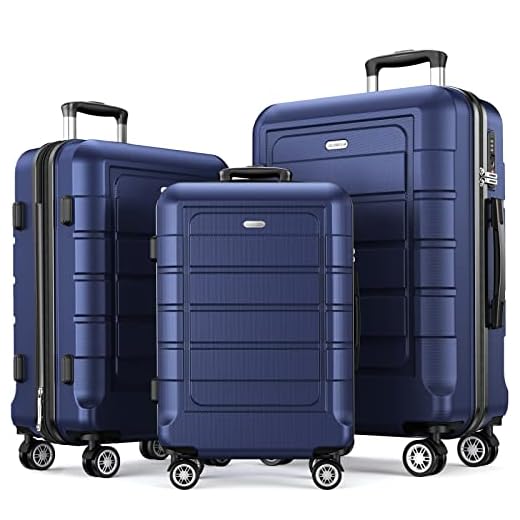 Condizionatore SHOWKOO Set di Valigie Rigide 3 Pezzi Espandibile ABS+PC Leggero Ultra Durevole Valigia Trolley da Viaggio con Chiusura TSA e 4 Ruote Doppie (M-L-XL, Blu)