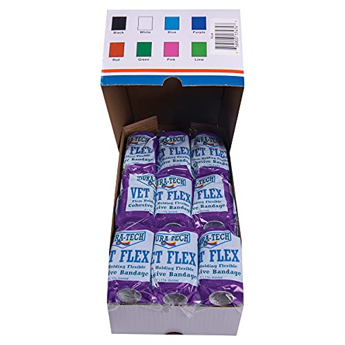 Dura-Tech Vet Flex Purple Bandage First Aid Wrap | for Horses, Dogs and Others | Self-Adhesive Cohesive Tape | 4” Wide and 5 Yards of Length | Package of 18 Rolls