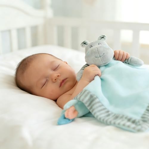 Image of CREVENT Cozy Plush Baby Security Blanket, Soft Animal Lovey for Baby Girls and Boys, Comfort Blanket, Birthday Gift - Hippo