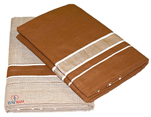 TUNI MANI Men's Cotton Dhoti/Kerala Style Dhoti, 2.0meter (Pack of 2), Light Brown&Grey, Free Size