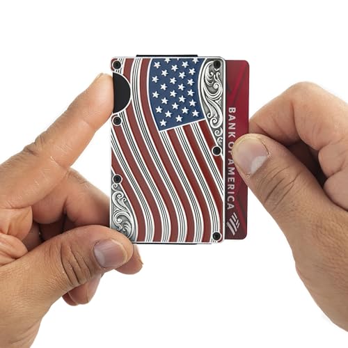 American Flag Wallet Engraved Metal Cardholder/WITH REMOVABLE Money Clip for Men with RFID Blocking - Slim, Stylish, and Secure Credit Card Holder (Red, White, Blue)3