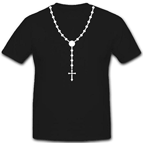 Chapelet Prière Collier Notre Père Ave Maria imprimé sur T-Shirt Noir Large #3636