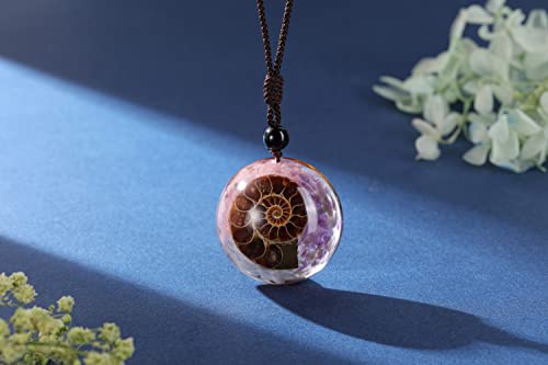Jovivi 7 Chakra Gemstone Reki Healing Crystal Necklace Round Circle Shape Ammonite Fossil Resin Chip Stones Pendant Necklace for Women Men Life Tree Jewelry Christmas Gifts2