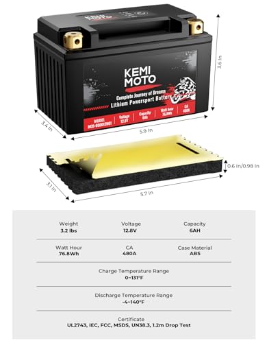 KEMIMOTO YTX14-BS Lithium Motorcycle Battery