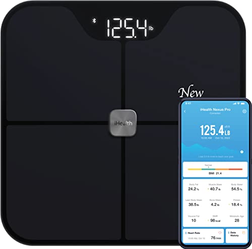 iHealth Nexus PRO Connected Wellness Scale for 12 Body MetricsâWeight, Body Fat, etc.âSmart User Recognition by Profile, Personalized Wellness Trends & Goals, 400 Lb Max for Bathrooms, Gyms, Clinics