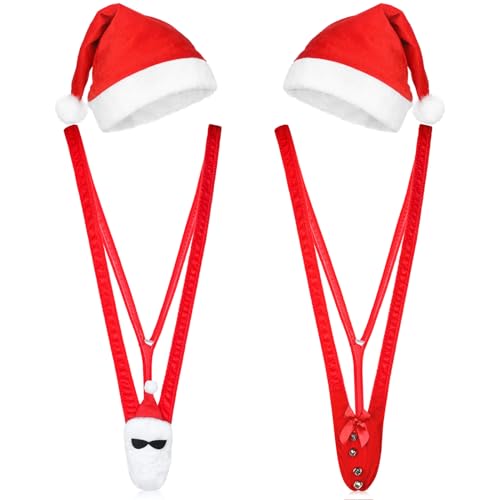 Hestya 4 Stück Weihnachten Mankini Weihnachtsmützen Set Lustiges Weihnachtskostüm für Erwachsene Männer Nikolausmützen für Herren Weihnachtsmann Party Cosplay
