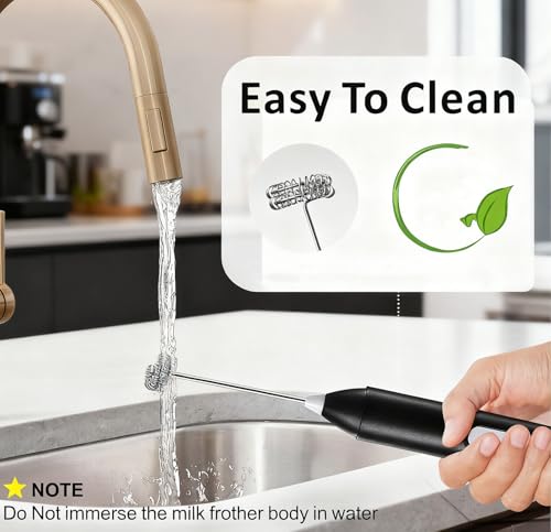 جودتول صانع رغوة الحليب مع 3 اعدادات للسرعة، صانع رغوة الحليب محمول باليد وخلاط المشروبات لصنع رغوة القهوة وخلط المشروبات وكريمة الخفق، مريح وخفيف الوزن، اسود