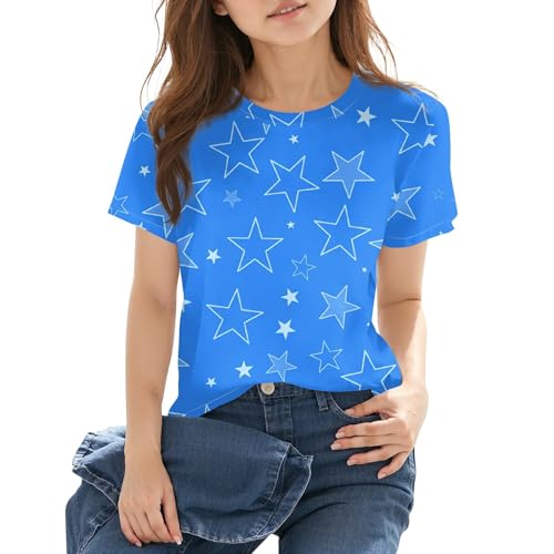 Girls Star Pattern Short Sleeve Casual T-Shirt Crewneck Tees Sizes 3-14 Years