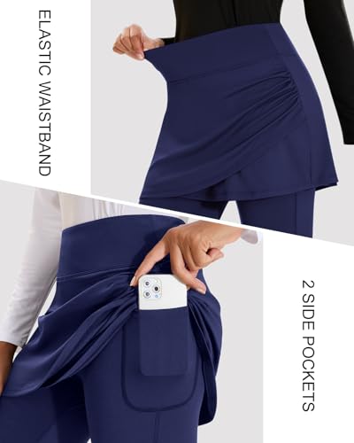 WOWENY Skirted Legging for Women Tulip Hem Ruched with Pockets High Waisted Tennis Golf Skorts Legging with Skirt4
