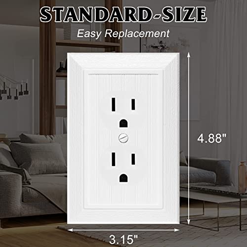 Modern Decorative Wall Plate Switch Plate Outlet Cover, Vintage Retro Wood Grain Design(Single Duplex-4 Pack, White) #TOP4
