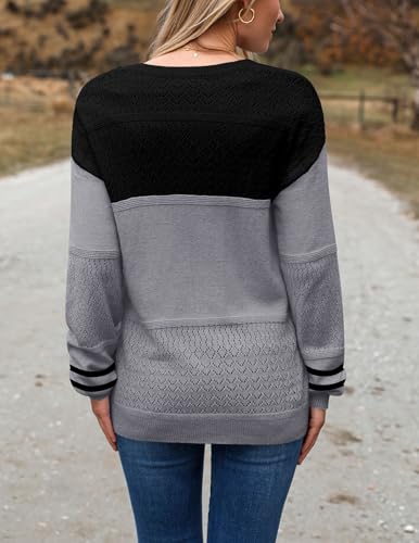 Image of Zeagoo Womens 2026 Fall Sweaters Casual Long Sleeve Ribbed Knit Pullover V Neck Lightweight Crochet Pullover Sweater Top