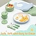 Teenyyou 9 Pcs Porcelain Kids Plates and Bowls Feeding Set with Suction, Ceramic Baby Toddler Divided Plates Silicone Sleeve Bowls Forks Spoons Cup Bib Microwave Dishwasher Safe(Sweets)