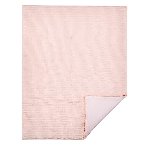 Image of Levtex Baby - Mills Waffle Crib Bed Set - Baby Nursery Set - Blush Pink - Blush Pink Textured Waffle - 4 Piece Set Includes Quilt, Fitted Sheet, Dust Ruffle and Rope Basket