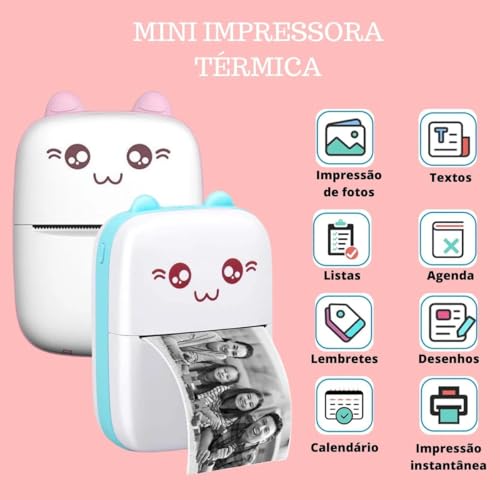 Mini impressora térmica portátil sem fio BT 200dpi Photo Label Memo Pergunta errada Impressão com ca