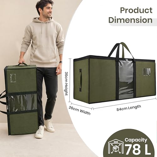 Image of Storite Jumbo Super-Size 78L Canvas Moisture Proof MultiPurpose Heavy Duty Storage Bag for Toys /Stationery /Blankets /Clothes /Moving Bag With Strong Reinforced Handles Rectangular OliveGreen(84x26x36cm)
