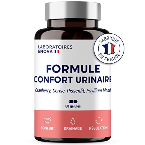 FORMULE CONFORT URINAIRE | Cranberry Psyllium Cerise Pissenlit | Complement alimentaire | Confort, Drainage, Régulation | 60 Gélules | Fabriqué en France