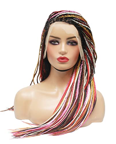 Braided Wig- Pink Braids Wig For Black Women- Knotless Braids- Knotless Braided Wig- Box Braids #TOP2