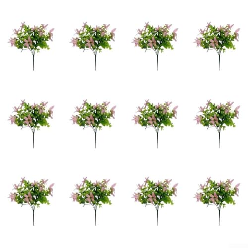 Lot de 12 tiges d'oncidium artificiel résistantes au soleil pour terrasse couverte, patio, véranda et véranda (rose simple)