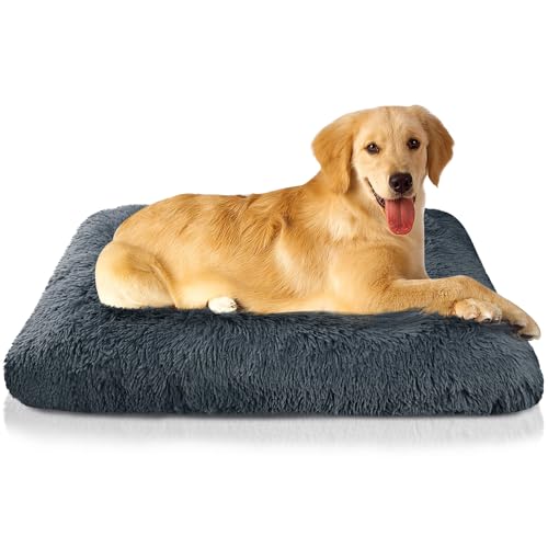 Onarway Dog Mattress Bed for Crate Washable: 90x60x11cm Large Sized Fluffy Dog Cushion for Cat Puppy Pet - Dog Cage Mat for Indoor or Travel - Navy