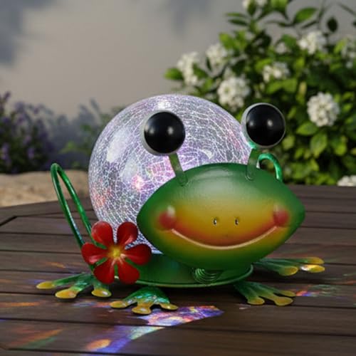 Lampe solaire grenouille étanche avec globe lumineux craquelé