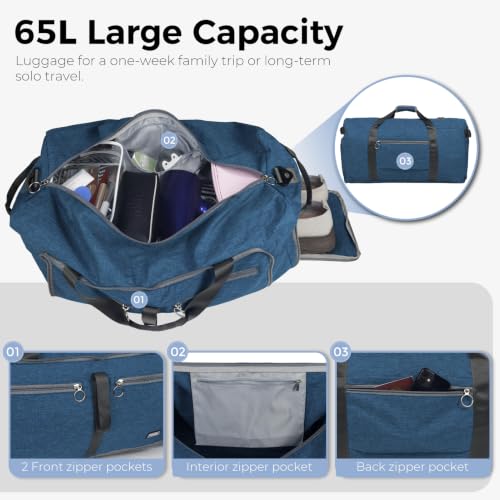 Image of Fmeida 65L Duffle Bag Foldable Travel Duffel Bags for Men Women Travel Bag