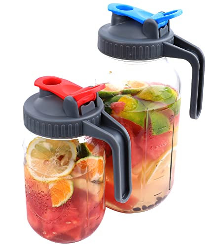 Mason Jar Lids With Pour Spout Wide Mouth Mason Jar Pitcher Lid With Handle/Flip Cap Airtight & Leak-Proof Pour Lids Turns Your Mason Jar Into Pitcher (Jar Not Included) #TOP6