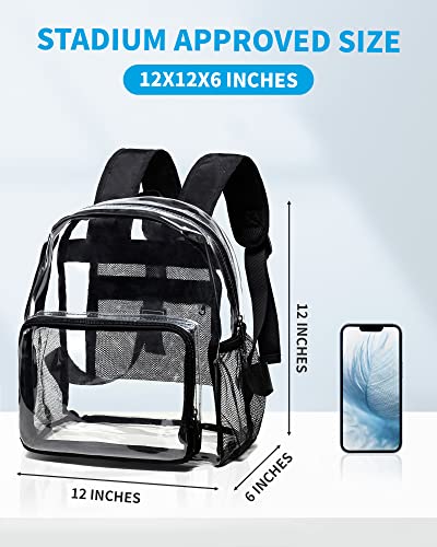 Vorspack Clear Mini Backpack - Stadium Approved 12x12x6 Small, Stadium Backpack for Women with 2 Water Holders Heavy Duty for Concert Work Sport Games Festival Venues - Black2