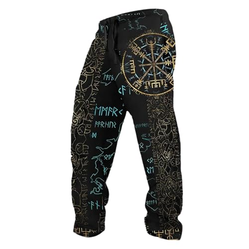 Munweiyu Pantalones vikingos para hombre, estilo vintage, mitología nórdica, impresión 3D, pantalones de invierno, pantalones de chándal medievales, pantalones largos de entrenamiento, cintura