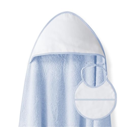Interbaby - Capa de Baño Bebe Azul + Babero | Toalla Bebe con Capucha 100% Algodón, 100x100cm, Unisex | Suave, Cómoda, Ideal Recién Nacidos, Bebes y Niños Pequeños | Diseño Punto de Cruz Liso