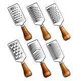 LOLIPPYY 6 Stück Teiliges Edelstahl Käsereibe mit Rutschfestem Holzgriff Multifunktionaler Mini Käse Gemüseschneider Zitronenreibe Knoblauchzerkleinerer für Schnelles Reiben von Käse