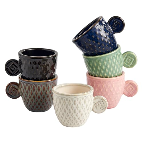 3 oz Ceramic Embossed Espresso Cups Set of 6