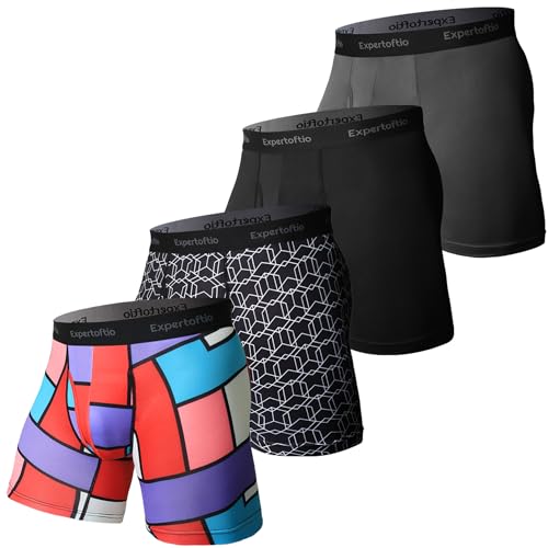 Expertoftio Athletic Men's Underwear Boxer Briefs 6" Moisture Wicking Underwear for Men Pack of 4, Anting Chafing, Fly, Performance, XXL