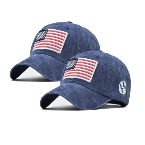 Image of 2-Pack USA Flag Hats for Men Baseball American Flag Hats for Men USA Cap USA Tactical Washed for Women