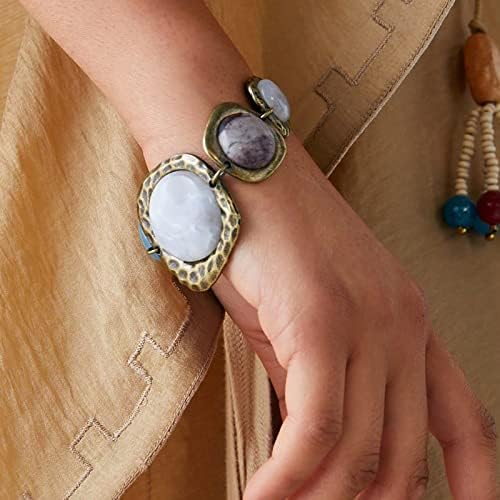 LUREME Vintage Ethnic Big Stones Bracelet for Women with Turquoise White Yellow Colorful Stones Charm Bracelet(bl003561) - Image 5