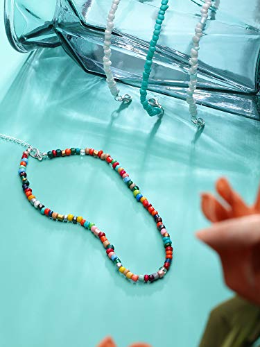Hicarer Women Bead Choker Necklace Colorful Bohemian Seed Bead Chain Women Boho Hawaiian Tiny White Turquoise Layered Collar4