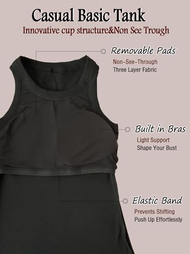 Danysu Racerback Tank Tops with Built in Bra for Women High Neck Ribbed Basics Fitted Long Bra Tanks3