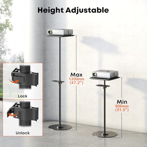 PUTORSEN Beamer Ständer - Multifunktionaler Bodenständer verstellbar Höhe von 70cm bis 120cm, 6KG Kapazität, kompatibel mit Projektoren, Kameras & Laptop für für Zuhause, Büro & Outdoor