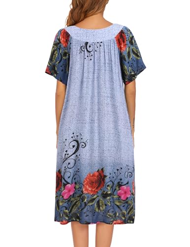 Image of Ekouaer Womens Nightgown Short Sleeve House Dress with Pockets-Floral Print Mumu Dress