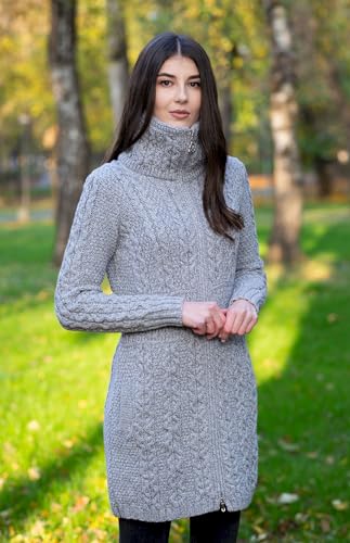 Image of SAOL Irish Cardigan for Women with Pockets Made of 100% Merino Wool Ireland Long Coat