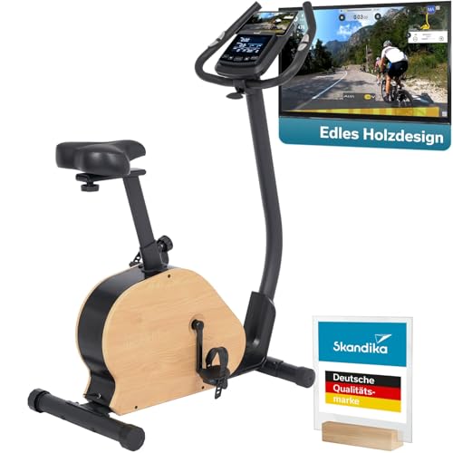 Skandika Ergómetro Treliv P8 - bicicleta estática de hierro e madera - pantalla LED| Freno magnético de 32 niveles - 22 programas, sillín y manillar ajustables