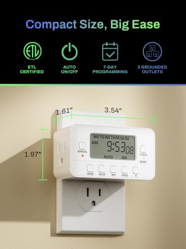 BN-LINK 7-Day Heavy Duty Digital Timer with Dual Outlet, LCD Display, 3-Prong Programmable Design, for Lights, Fans, Coffee Machine, Home, Kitchen, Office, Indoor Use, 125V 15A 1875W, 1 Pack - Image 3