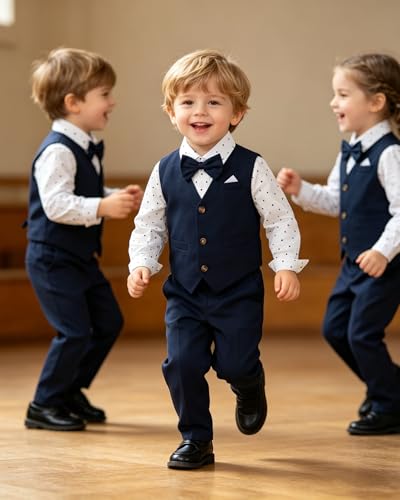 Image of SANGTREE Boys Suit Cotton Linen Formal Set Baby Boy Dress Clothes Gentleman Wedding Ring Bearer Outfits, 3 Months - 9 Years