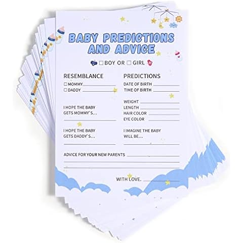 Baby Shower Games Baby Predictions and Advice-50 Sheets for Games with up to 50 Players,5x7inch Hard Paper,Baby Shower Supplies,Gender Neutral,Fun, Unique and Easy to Play Cover
